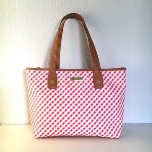 Marc Fisher Zip Top Red Gingham Tote shoulder